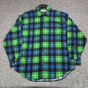 Vintage ME Sport Button Up Shirt Men Large Plaid Flannel Long Sleeve Cotton L
